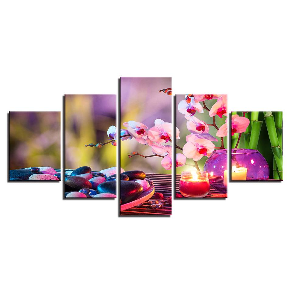 Flowers And Candles 5 Piece HD Multi Panel Canvas Wall Art Frame - Original Frame