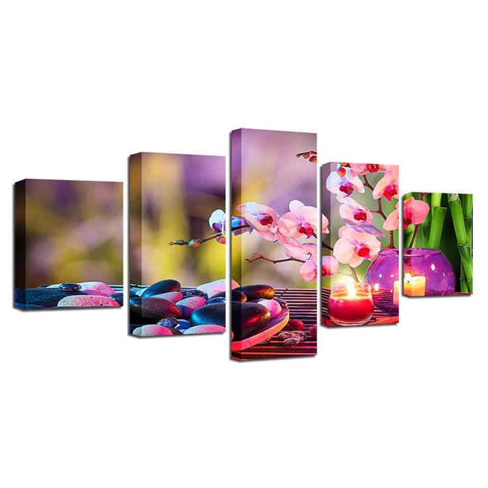 Flowers And Candles 5 Piece HD Multi Panel Canvas Wall Art Frame - Original Frame