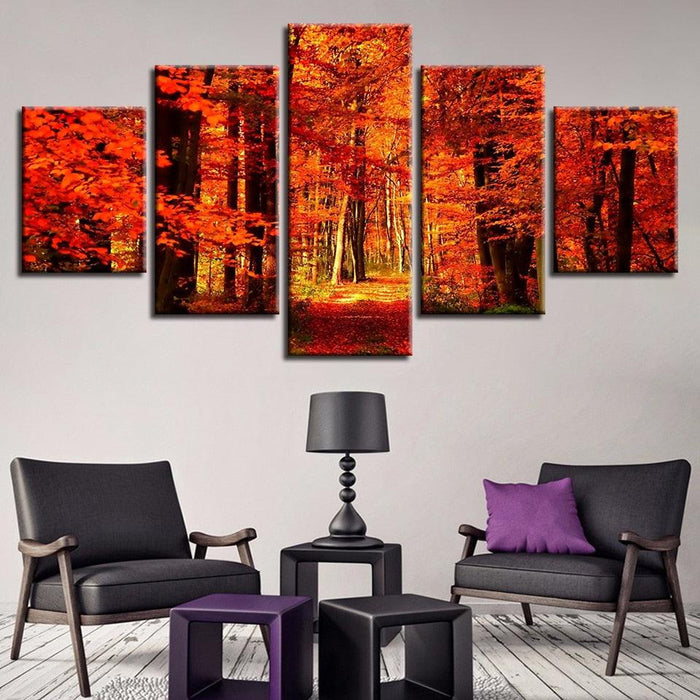 Autumn Forest 5 Piece HD Multi Panel Canvas Wall Art Frame