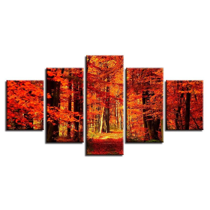 Autumn Forest 5 Piece HD Multi Panel Canvas Wall Art Frame - Original Frame