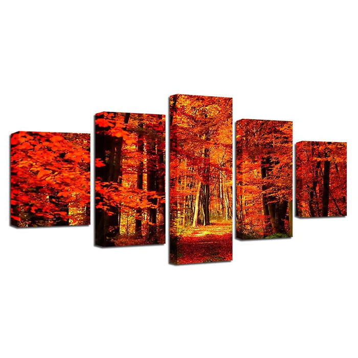 Autumn Forest 5 Piece HD Multi Panel Canvas Wall Art Frame - Original Frame