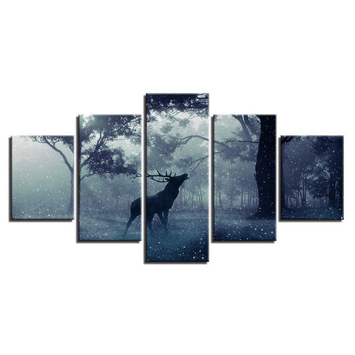 Elk in Snow 5 Piece HD Multi Panel Canvas Wall Art Frame - Original Frame