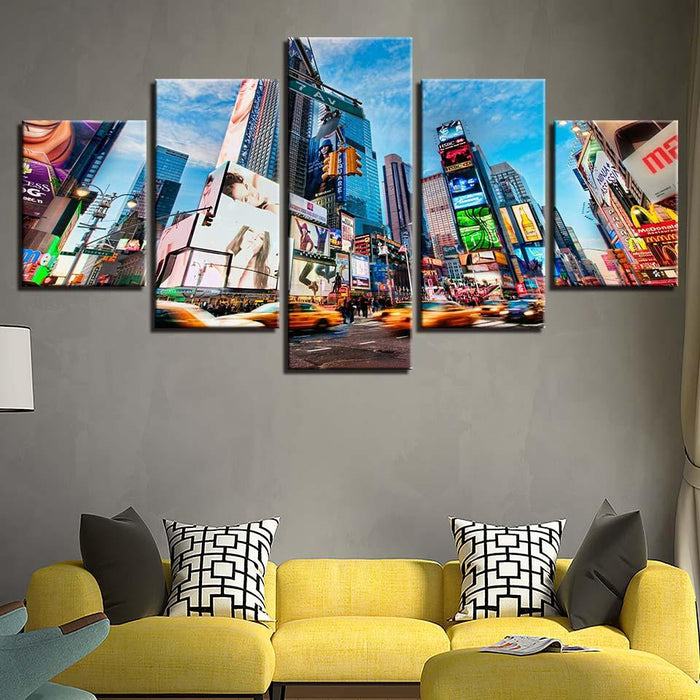 City Buildings Blue Sky White Cloud 5 Piece HD Multi Panel Canvas Wall Art Frame - Original Frame