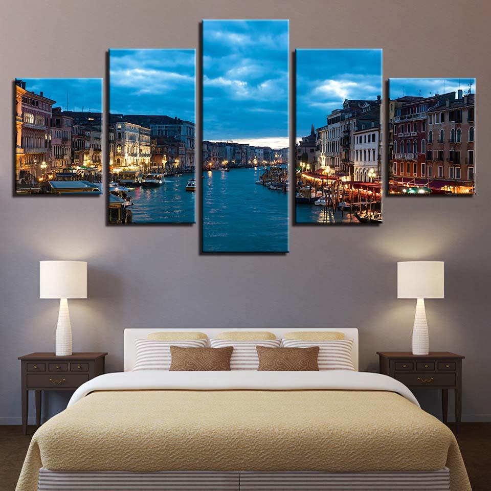 Blue Twilight 5 Piece HD Multi Panel Canvas Wall Art Frame - Original Frame