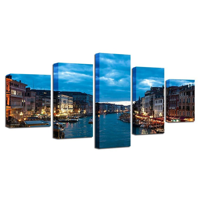 Blue Twilight 5 Piece HD Multi Panel Canvas Wall Art Frame - Original Frame