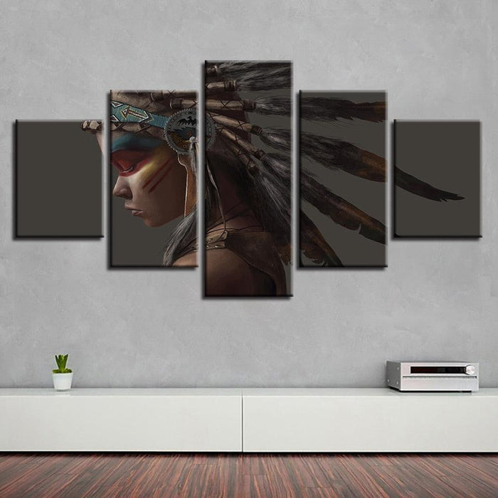 Native American Indian 5 Piece HD Multi Panel Canvas Wall Art Frame - Original Frame