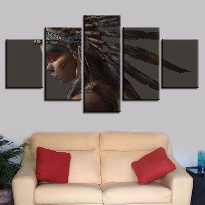 Native American Indian 5 Piece HD Multi Panel Canvas Wall Art Frame - Original Frame