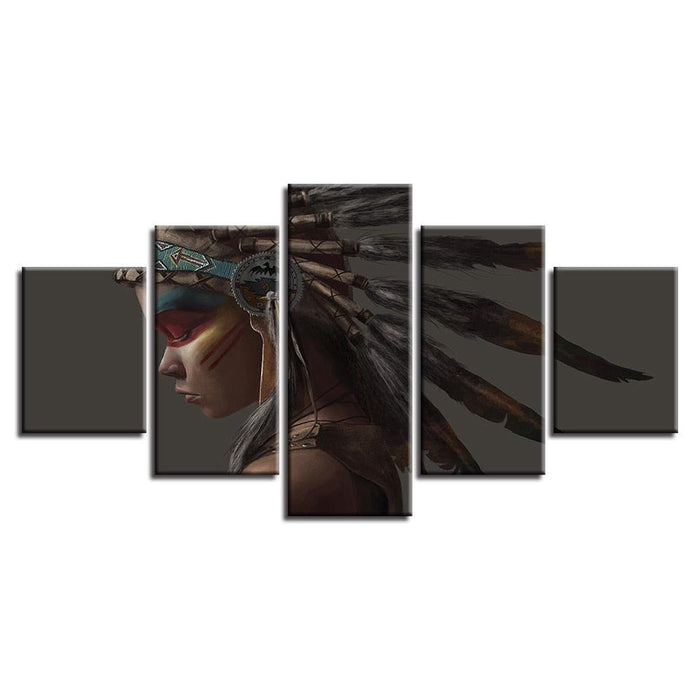 Native American Indian 5 Piece HD Multi Panel Canvas Wall Art Frame - Original Frame