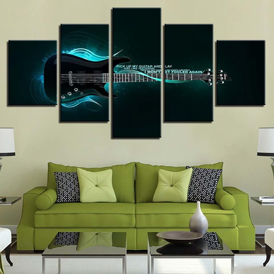 Electric Guitar Theme 5 Piece HD Multi Panel Canvas Wall Art Frame - Original Frame