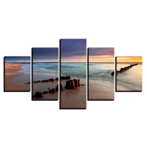 Sunshine Beach 5 Piece HD Multi Panel Canvas Wall Art Frame - Original Frame