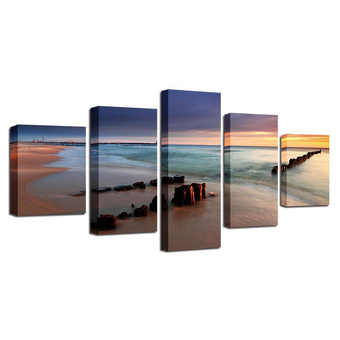 Sunshine Beach 5 Piece HD Multi Panel Canvas Wall Art Frame - Original Frame