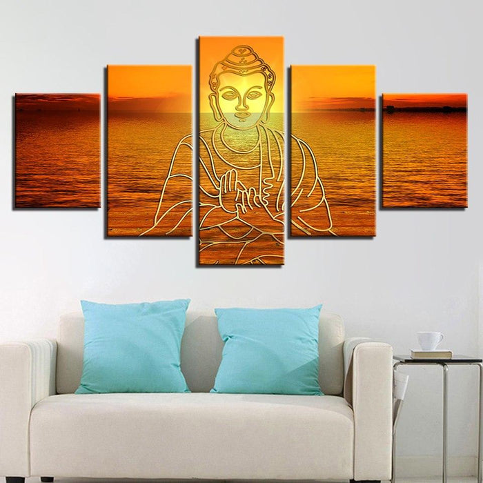 Buddha In Sunset 5 Piece HD Multi Panel Canvas Wall Art Frame - Original Frame