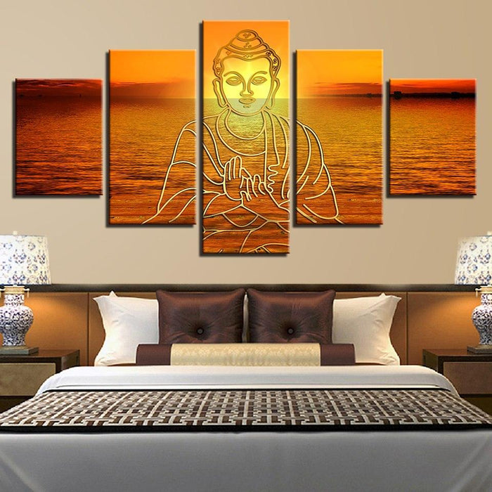 Buddha In Sunset 5 Piece HD Multi Panel Canvas Wall Art Frame - Original Frame