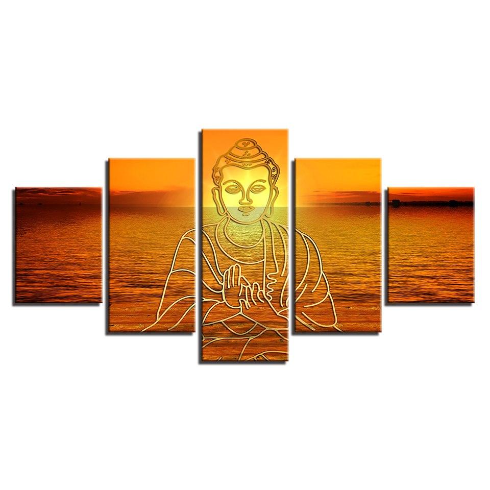 Buddha In Sunset 5 Piece HD Multi Panel Canvas Wall Art Frame - Original Frame