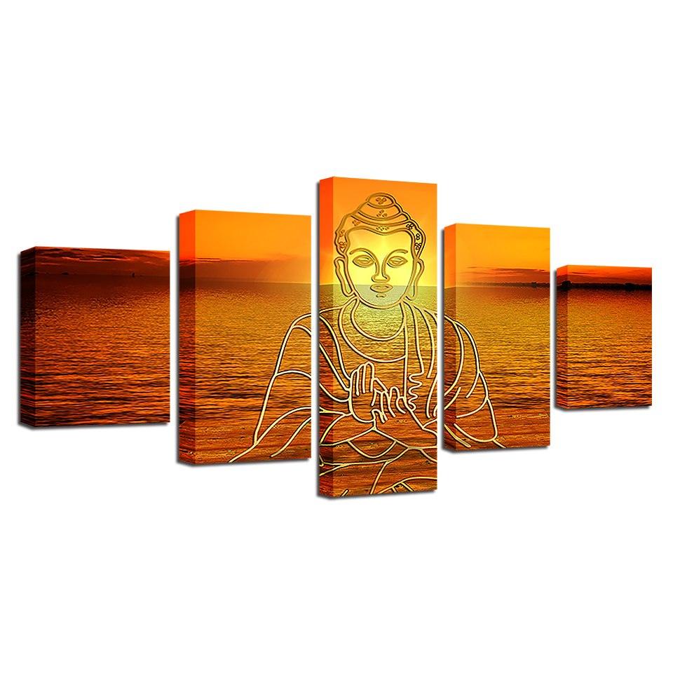 Buddha In Sunset 5 Piece HD Multi Panel Canvas Wall Art Frame - Original Frame