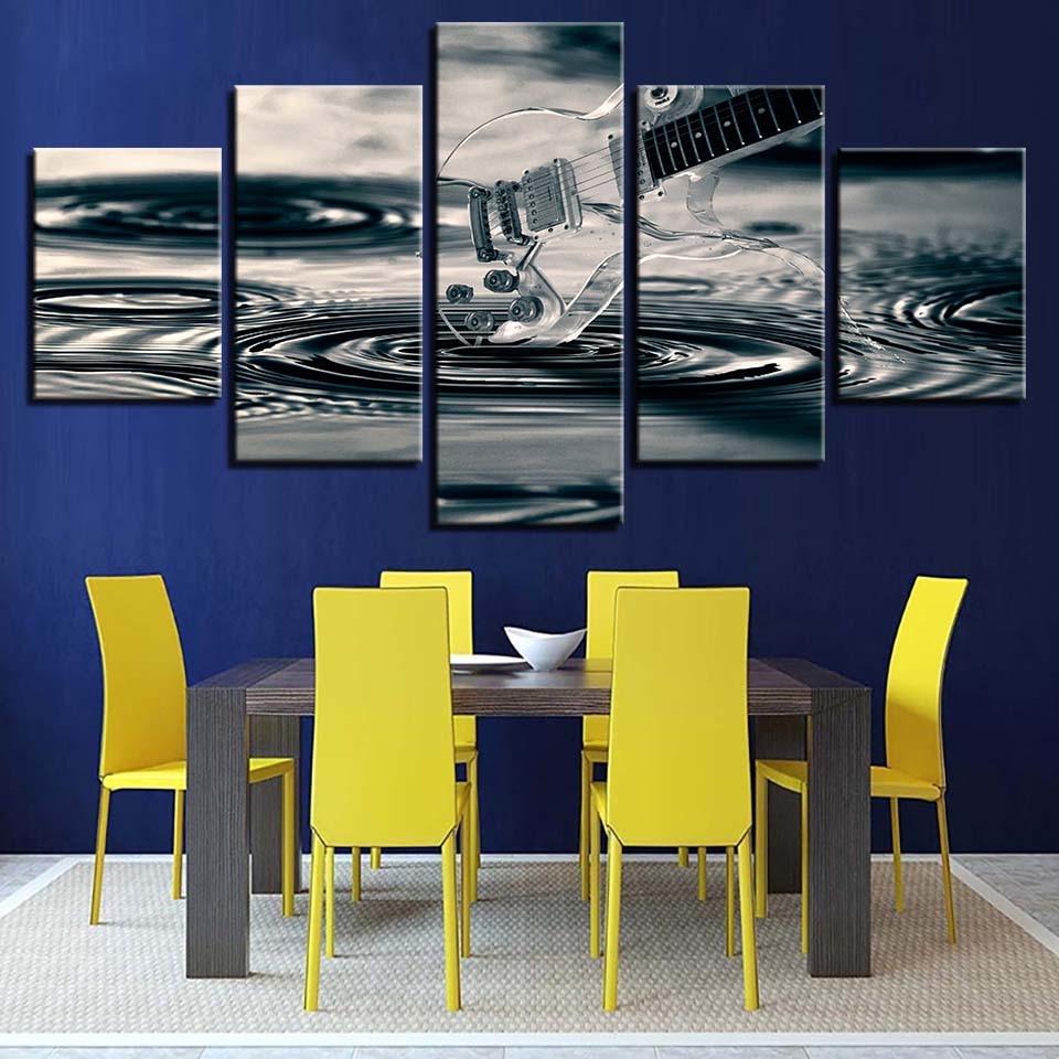 Transparent Guitar And Water Waves 5 Piece HD Multi Panel Canvas Wall Art Frame - Original Frame