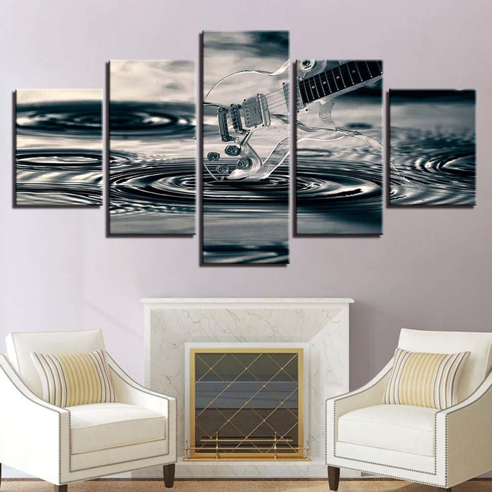 Transparent Guitar And Water Waves 5 Piece HD Multi Panel Canvas Wall Art Frame