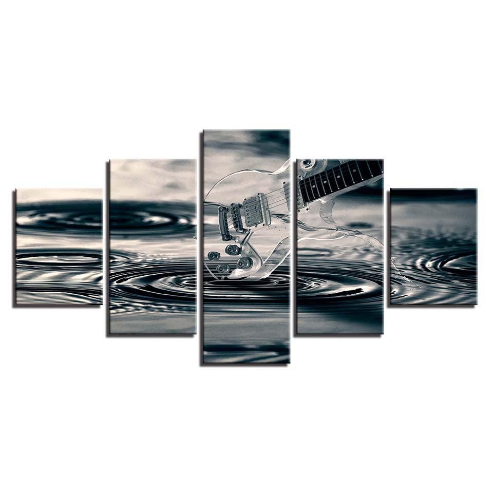 Transparent Guitar And Water Waves 5 Piece HD Multi Panel Canvas Wall Art Frame - Original Frame
