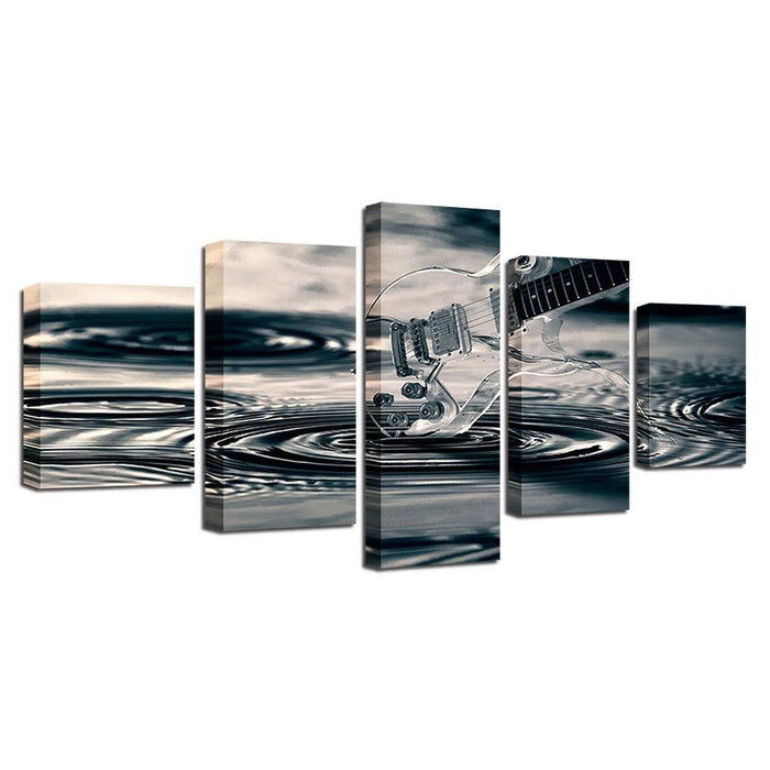 Transparent Guitar And Water Waves 5 Piece HD Multi Panel Canvas Wall Art Frame