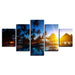 Coconut Trees And Sunset Seascape 5 Piece HD Multi Panel Canvas Wall Art Frame - Original Frame