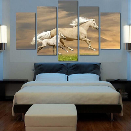 Running Horses 5 Piece HD Multi Panel Canvas Wall Art Frame - Original Frame