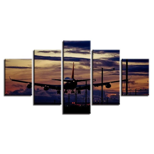 Sunset Airplane 5 Piece HD Multi Panel Canvas Wall Art Frame - Original Frame