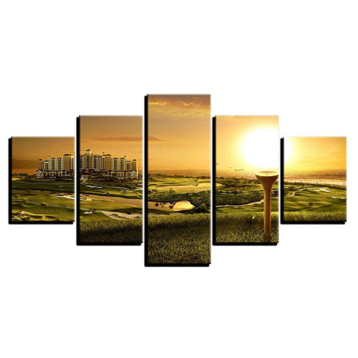 Grass Sunshine Building Scenery 5 Piece HD Multi Panel Canvas Wall Art Frame - Original Frame