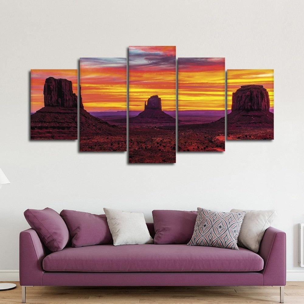 Silent Sunset 5 Piece HD Multi Panel Canvas Wall Art Frame - Original Frame