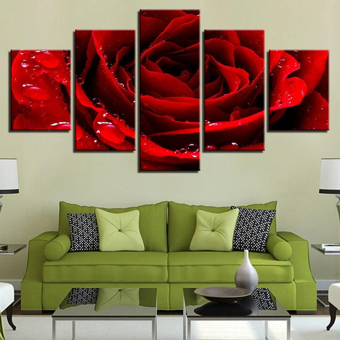 Beautiful Red Rose 5 Piece HD Multi Panel Canvas Wall Art Frame - Original Frame