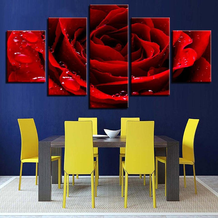 Beautiful Red Rose 5 Piece HD Multi Panel Canvas Wall Art Frame - Original Frame