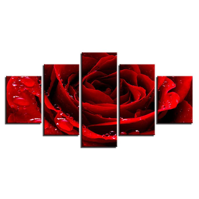 Beautiful Red Rose 5 Piece HD Multi Panel Canvas Wall Art Frame - Original Frame