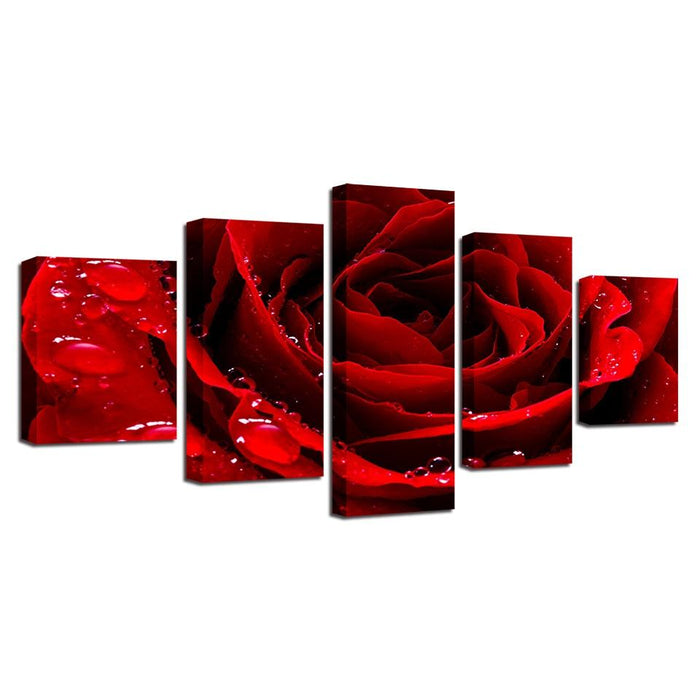 Beautiful Red Rose 5 Piece HD Multi Panel Canvas Wall Art Frame - Original Frame