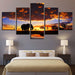 Elephant Sunset Scenery 5 Piece HD Multi Panel Canvas Wall Art Frame - Original Frame