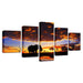 Elephant Sunset Scenery 5 Piece HD Multi Panel Canvas Wall Art Frame - Original Frame