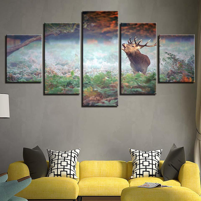 Forest Deer 5 Piece HD Multi Panel Canvas Wall Art Frame - Original Frame