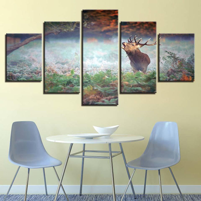 Forest Deer 5 Piece HD Multi Panel Canvas Wall Art Frame - Original Frame