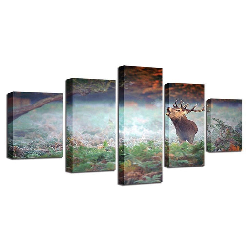 Forest Deer 5 Piece HD Multi Panel Canvas Wall Art Frame - Original Frame