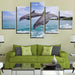 Two Dolphins Jump Out Of The Sea 5 Piece HD Multi Panel Canvas Wall Art Frame - Original Frame