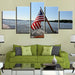 American Flag Seascape 5 Piece HD Multi Panel Canvas Wall Art Frame - Original Frame