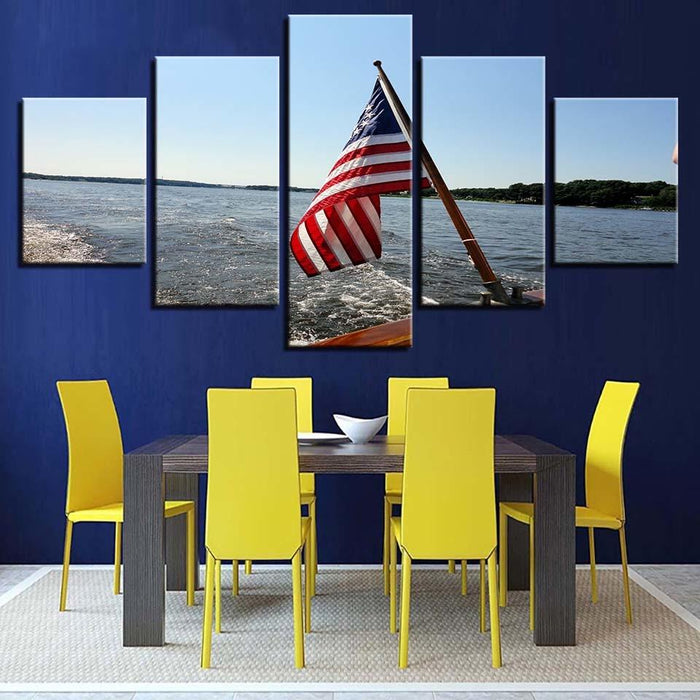 American Flag Seascape 5 Piece HD Multi Panel Canvas Wall Art Frame - Original Frame