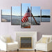 American Flag Seascape 5 Piece HD Multi Panel Canvas Wall Art Frame - Original Frame