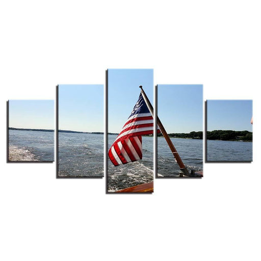 American Flag Seascape 5 Piece HD Multi Panel Canvas Wall Art Frame - Original Frame