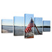 American Flag Seascape 5 Piece HD Multi Panel Canvas Wall Art Frame - Original Frame