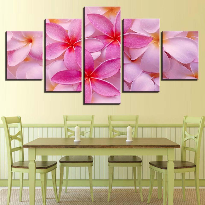 Pink Flowers 5 Piece HD Multi Panel Canvas Wall Art Frame