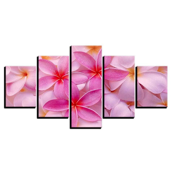 Pink Flowers 5 Piece HD Multi Panel Canvas Wall Art Frame
