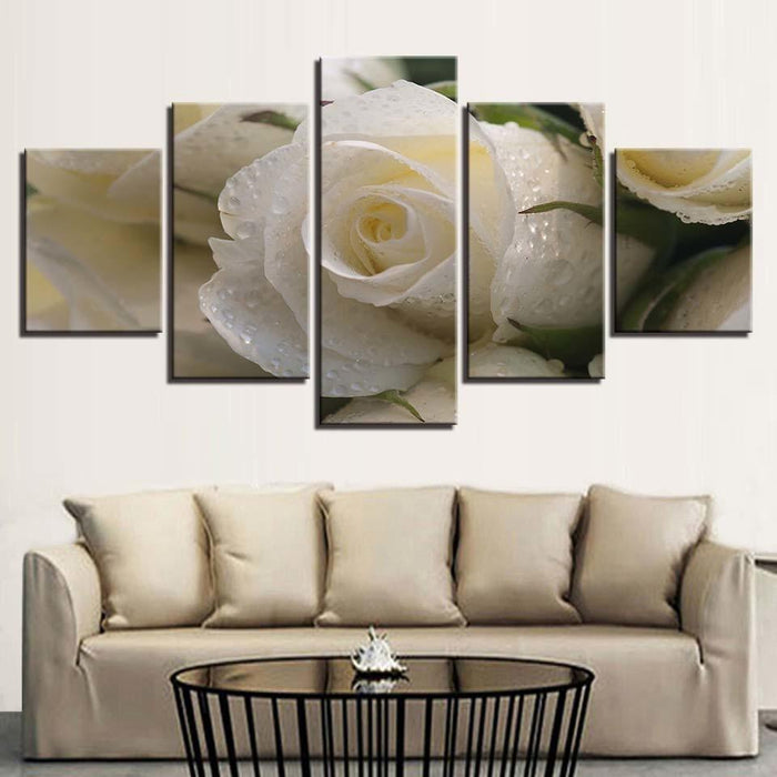 Beautiful White Rose 5 Piece HD Multi Panel Canvas Wall Art Frame