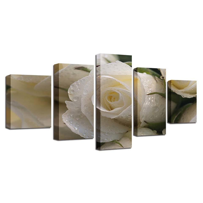 Beautiful White Rose 5 Piece HD Multi Panel Canvas Wall Art Frame