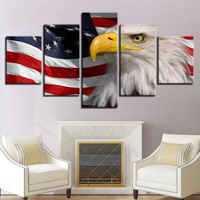 American Flag Eagle 5 Piece HD Multi Panel Canvas Wall Art Frame - Original Frame