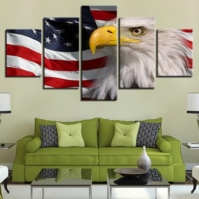 American Flag Eagle 5 Piece HD Multi Panel Canvas Wall Art Frame - Original Frame