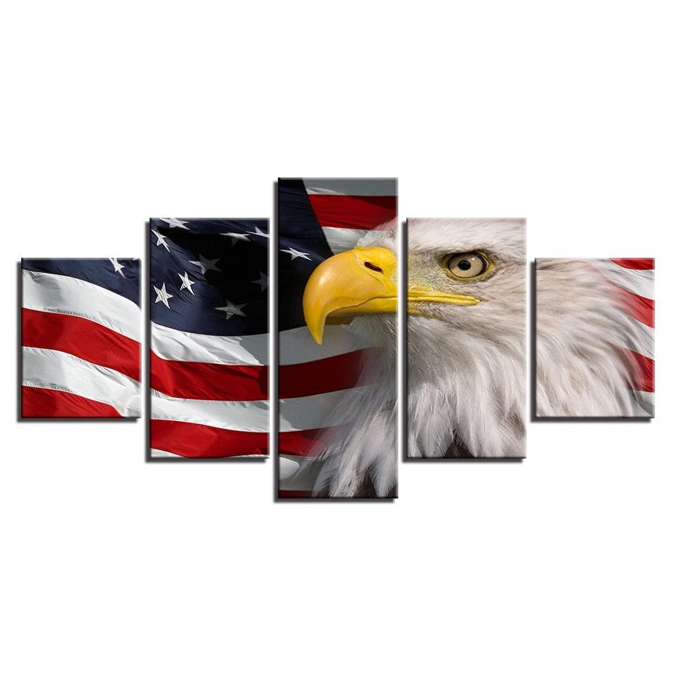 American Flag Eagle 5 Piece HD Multi Panel Canvas Wall Art Frame - Original Frame